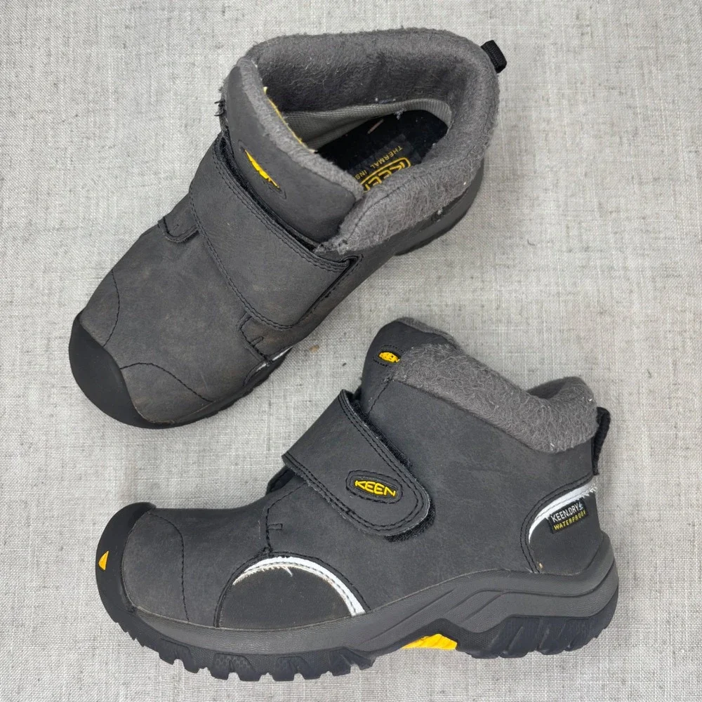 Keen Kootenay III Boots Gray Leather Waterproof Insulated‎ Hiking Kids Size 12